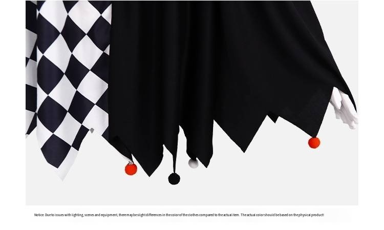 Halloween Scary Evil Joker Costume - Black White Split Checkered Clown Poncho